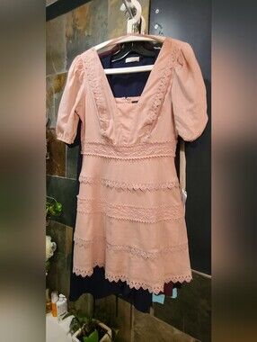 City Studio Blush Lace-Trim Mini Dress
